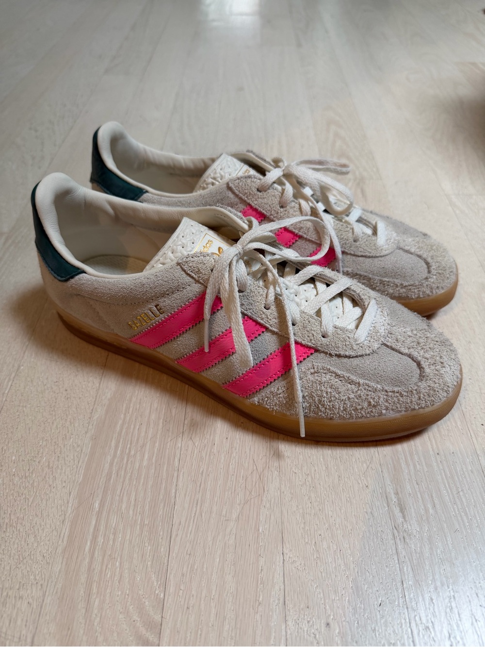 adidas Beige Suede Sneakers with Bright Pink Stripes - Picture 3 of 6
